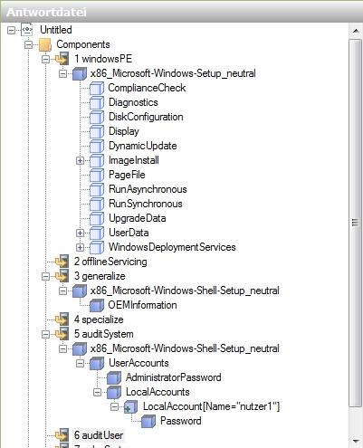 Unattend Konfiguration Konfigurierte Werte in der unattend.xml