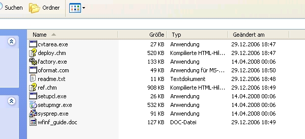 entpackter Inhalt des Arhives deploy.cab