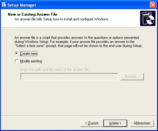 Setup Manager neue Datei