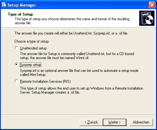 Setup Manager Sysprep Datei