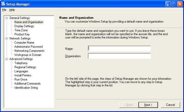 Setup Manager Optionen